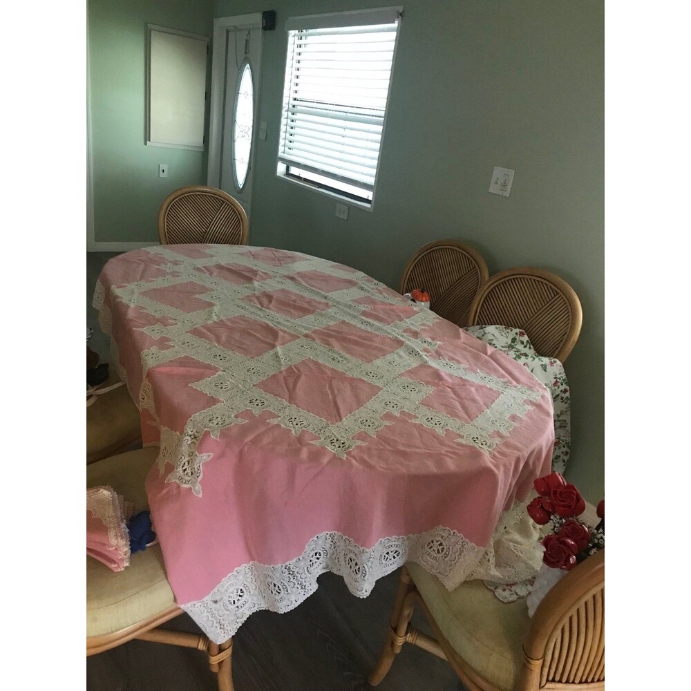 Patchwork embroidered vintage crochet table cloth